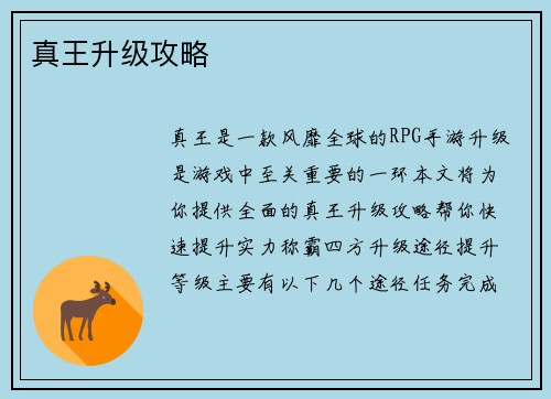 真王升级攻略